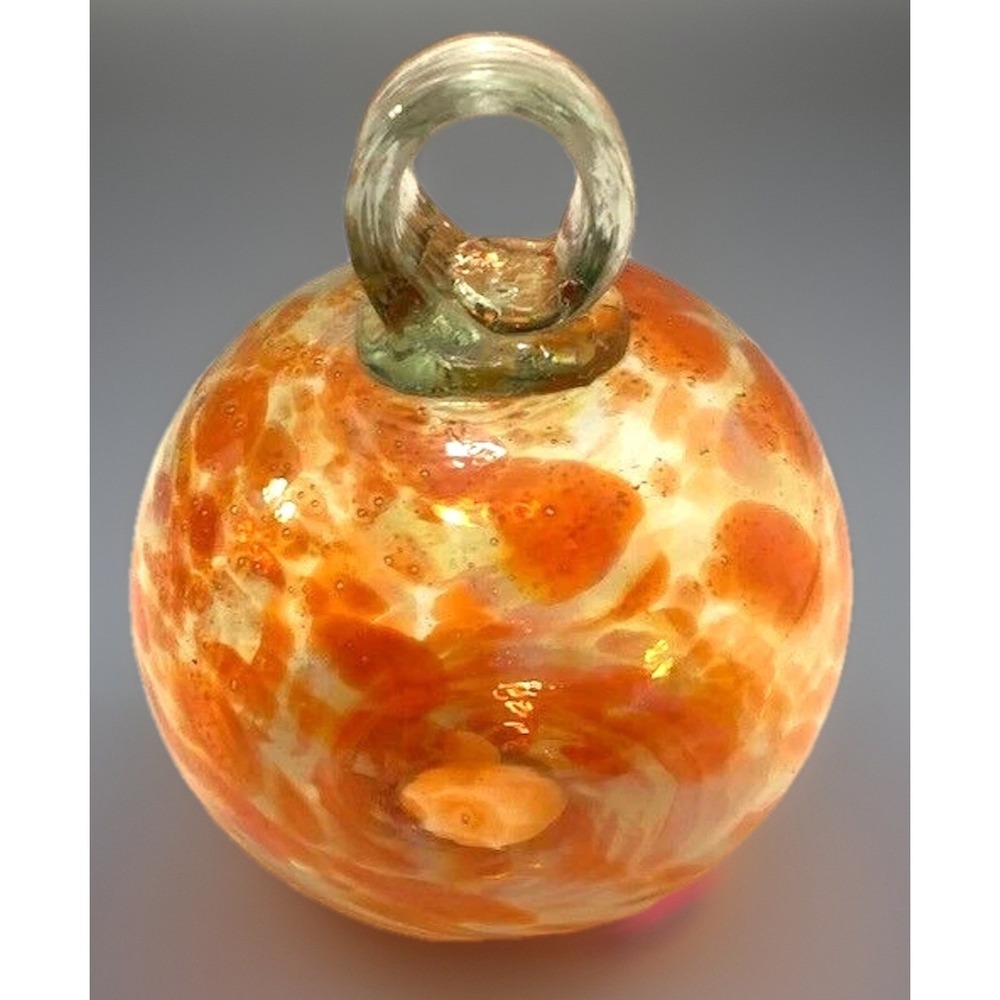 Hand Blown Art Glass Orb Orange MCM Sphere Retro Large Halloween Whimsy Fall